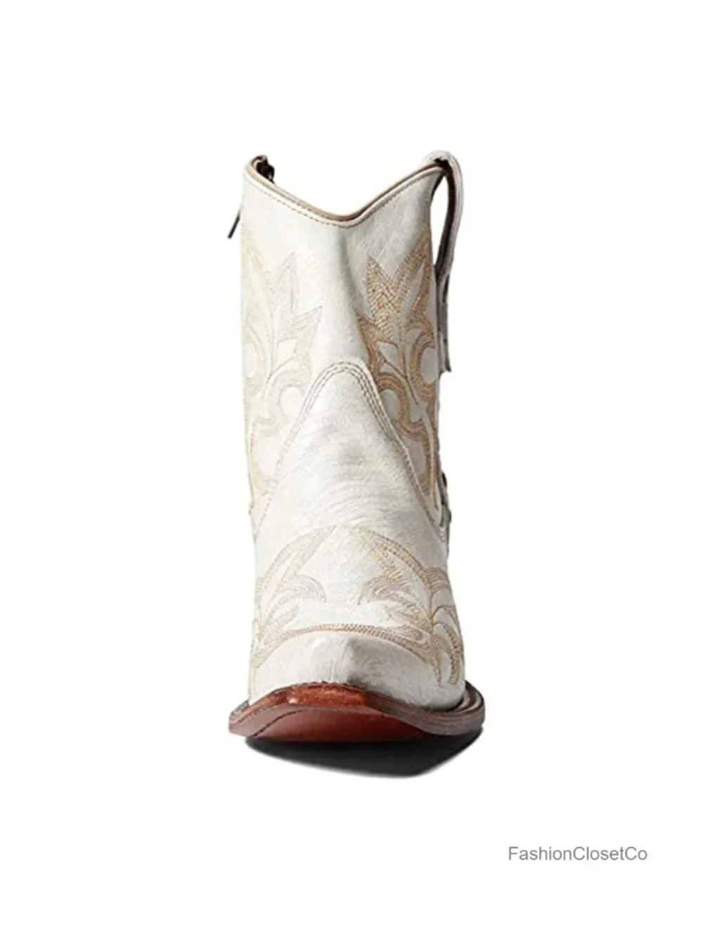 Women's Cowhide Leather Western Cowboy Ankle Boots with Embroidery and Zipper